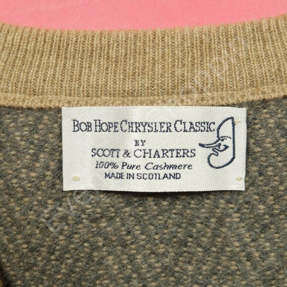 Scott & Charters Bob Hope Classic Cashmere V Neck Herringbone Sweater Brown XL - Picture 4 of 5
